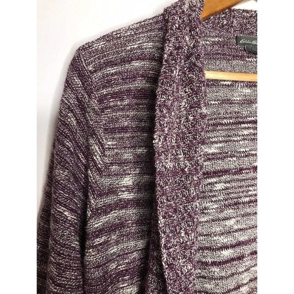 Eddie Bauer Women's Large Purple Heathered Pattern Open Front Cardigan Sweater - Picture 4 of 8